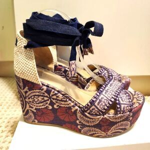 Stuart Weitzman "Theodora & Callum" Platform Wedge Espadrilles Sz.8/38 Ret $360